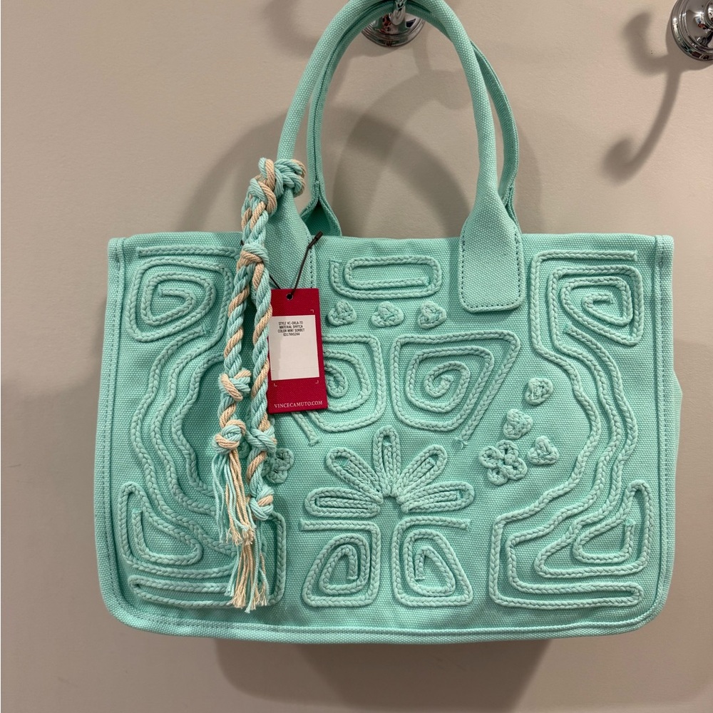 NWT Vince Camuto Mint Green Embroidered Tote